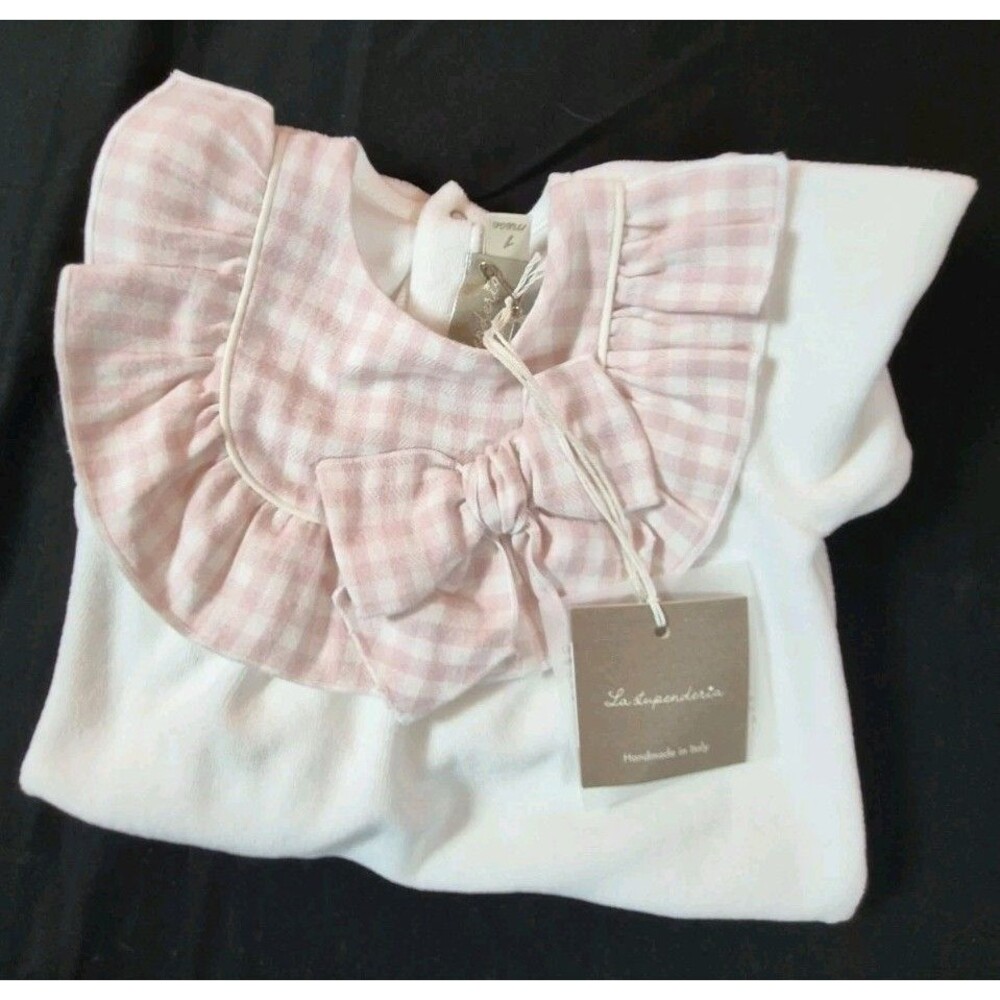 La Stupenderia Vichy Romper Baby Size 1 Month Pink/White Gingham Collar Italian